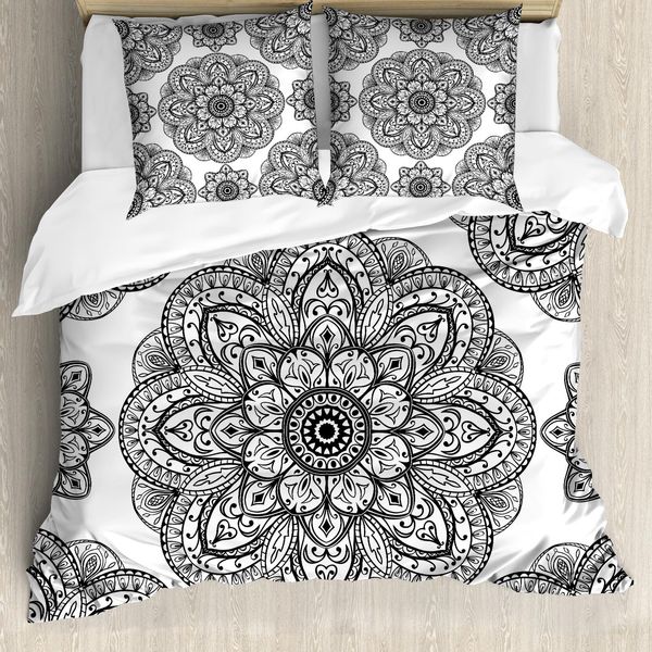 Abakuhaus Copripiumino Mandala, Elaborati Motivi Mandala, Antiacaro, Adatto A Chi Soffre Di Allergie, Con Federe, 200 Cm X 200 Cm - 80 X 80 Cm, Nero-image