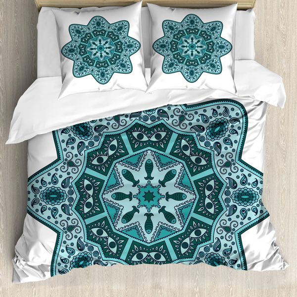 Abakuhaus Copripiumino Mandala, Mandala Della Cina Orientale, Antiacaro, Adatto A Chi Soffre Di Allergie, Con Federe, 155 Cm X 220 Cm - 80 X 80 Cm, Verde Acqua-image