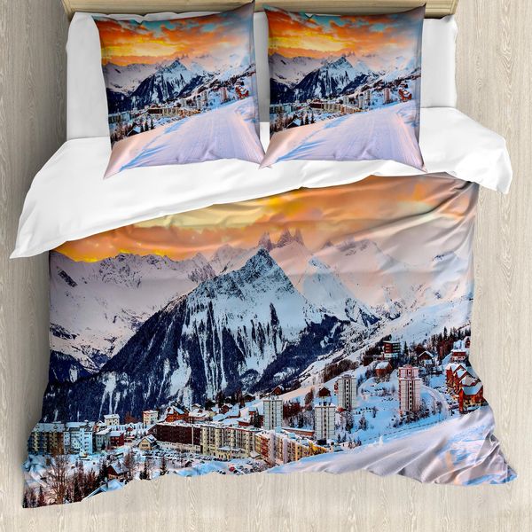 Abakuhaus Copripiumino Invernale, Stagione Invernale Montagna, Antiacaro, Adatto A Chi Soffre Di Allergie, Con Federe, 155 Cm X 220 Cm - 80 X 80 Cm, Arancione E Bianco-image