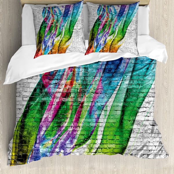 Abakuhaus Copripiumino Brick Wall, Colorato Retrò, Antiacaro, Adatto A Chi Soffre Di Allergie, Con Federe, 200 Cm X 200 Cm - 80 X 80 Cm, Multicolore-image