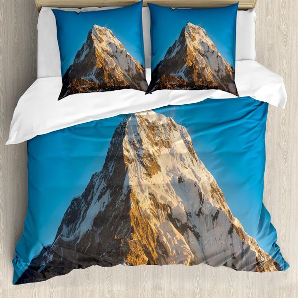 Abakuhaus Copripiumino Berg, Catena Montuosa Dell'himalaya, Antiacaro, Adatto A Chi Soffre Di Allergie, Con Federe, 155 Cm X 220 Cm - 80 X 80 Cm, Blu, Marrone,-image