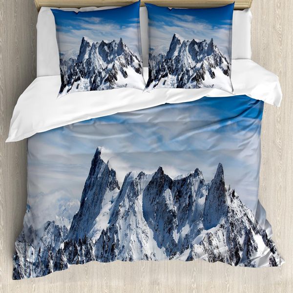 Abakuhaus Set Copripiumino Per Letti Matrimoniali, Paesaggio Innevato Con Cime Montuose, Antiacaro, Adatto A Chi Soffre Di Allergie, Con Federe, Multicolore-image