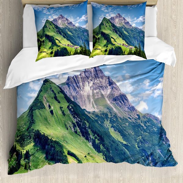 Abakuhaus Copripiumino Land, Spring Scene Berg, Antiacaro, Adatto A Chi Soffre Di Allergie, Con Federe, 155 Cm X 220 Cm - 80 X 80 Cm, Verde Blu-image