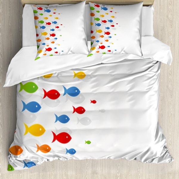 Abakuhaus Copripiumino Con Motivo A Pesci, Animali Marini Cartoon, Antiacaro, Adatto A Chi Soffre Di Allergie, Con Federe, 155 Cm X 220 Cm - 80 X 80 Cm, Multicolore-image