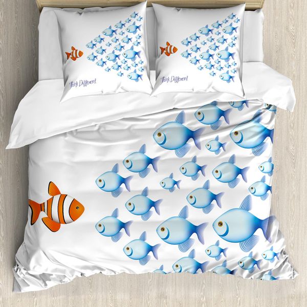 Abakuhaus Copripiumino Con Proverbio, Pensare Diversamente Dalle Parole, Antiacaro Adatto A Chi Soffre Di Allergie Con Federe, 155 Cm X 220 Cm - 80 X 80 Cm, Arancione Blu-image