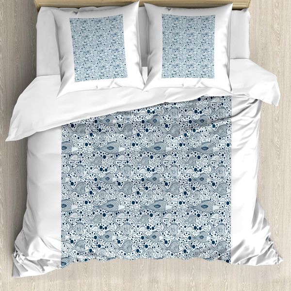 Abakuhaus Copripiumino Blu, Disegno Di Animali Marini, Antiacaro, Adatto A Chi Soffre Di Allergie, Con Federe, 155 Cm X 220 Cm - 80 X 80 Cm, Blu-image