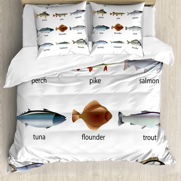 Abakuhaus Copripiumino Con Motivo A Pesci, Composizione Con Animali Acquatici, Antiacaro, Adatto A Chi Soffre Di Allergie, Con Federe, 155 Cm X 220 Cm - 80 X 80 Cm, Multicolore-image