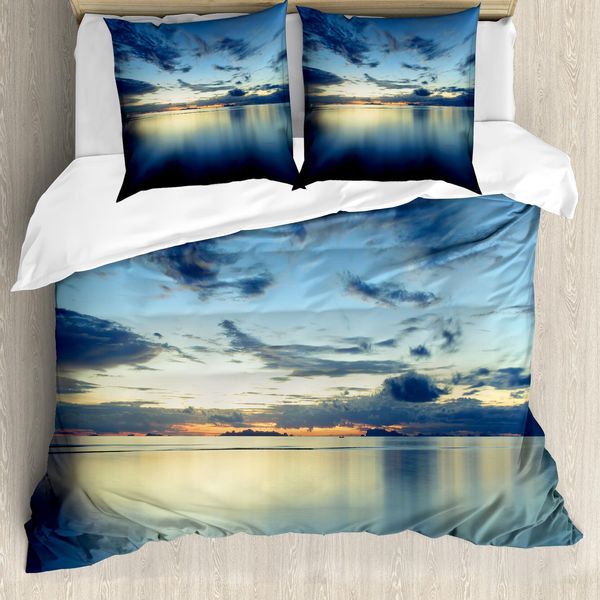 Abakuhaus Copripiumino Blu, Tramonto Sulla Laguna Tropicale, Antiacaro, Adatto A Chi Soffre Di Allergie, Con Federe, 155 Cm X 220 Cm - 80 X 80 Cm, Blu-image