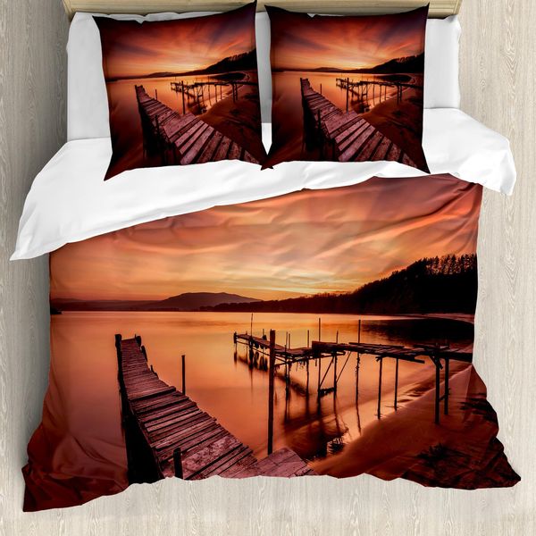 Abakuhaus Copripiumino Arancione, Tramonto Sul Mare, Antiacaro, Adatto A Chi Soffre Di Allergie, Con Federe, 200 Cm X 200 Cm - 80 X 80 Cm, Arancione-image