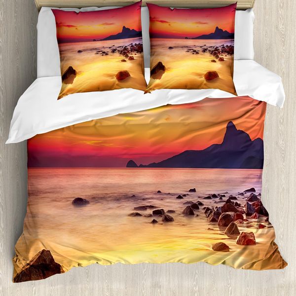Abakuhaus Copripiumino Ocean, Mystic Alba Sul Mare, Antiacaro, Adatto A Chi Soffre Di Allergie, Con Federe, 155 Cm X 220 Cm - 80 X 80 Cm, Arancione Giallo-image