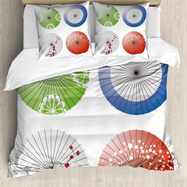 Abakuhaus Copripiumino Giapponese, Fiori Su Ombrelli, Antiacaro, Adatto A Chi Soffre Di Allergie, Con Federe, 155 Cm X 220 Cm - 80 X 80 Cm, Multicolore-image