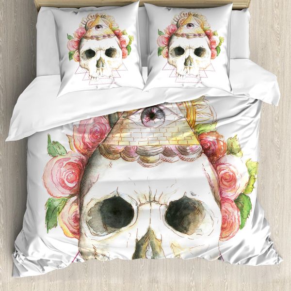 Abakuhaus Copripiumino SchäDel, Eye-Zeichen, Antiacaro, Adatto A Chi Soffre Di Allergie, Con Federe, 155 Cm X 220 Cm - 80 X 80 Cm, Multicolore-image