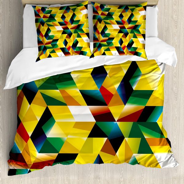 Abakuhaus Copripiumino Moderno, Verde Geometrico, Antiacaro, Adatto A Chi Soffre Di Allergie, Con Federe, 200 Cm X 200 Cm - 80 X 80 Cm, Giallo Verde Scuro-image