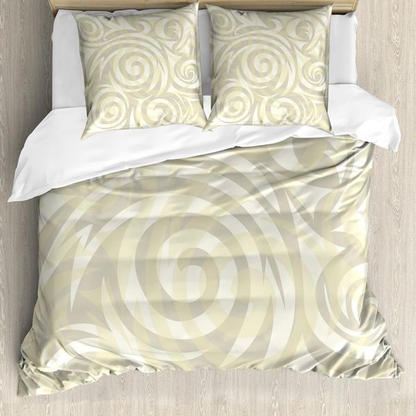Abakuhaus Copripiumino Moderno, Fiori Vintage Vorticosi, Antiacaro, Adatto A Chi Soffre Di Allergie, Con Federe, 155 Cm X 220 Cm - 80 X 80 Cm, Beige Cachi-image