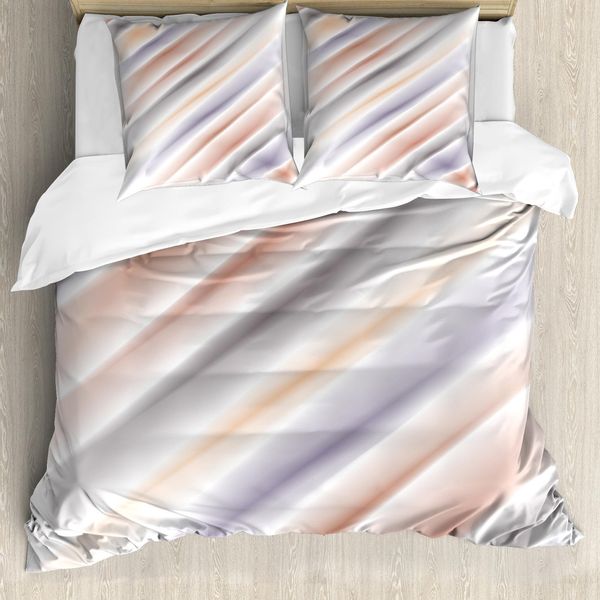Abakuhaus Set Copripiumino Marrone Per Letti Matrimoniali, Strisce Sfocate Moderne, Antiacaro, Adatto A Chi Soffre Di Allergie, Con Federe, Marrone Grigio Tan-image