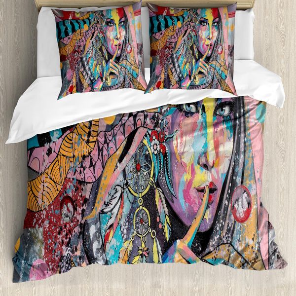 Abakuhaus Copripiumino Moderno, Ritratto Fantasia, Antiacaro, Adatto A Chi Soffre Di Allergie, Con Federe, 155 Cm X 220 Cm - 80 X 80 Cm, Multicolore-image