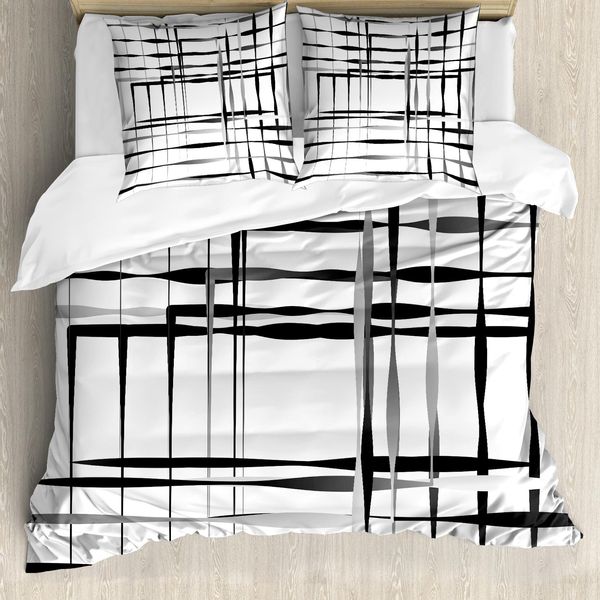 Abakuhaus Copripiumino Moderno, Arte Astratta Geometrica, Antiacaro, Adatto A Chi Soffre Di Allergie, Con Federe, 155 Cm X 220 Cm - 80 X 80 Cm, Bianco E Nero-image