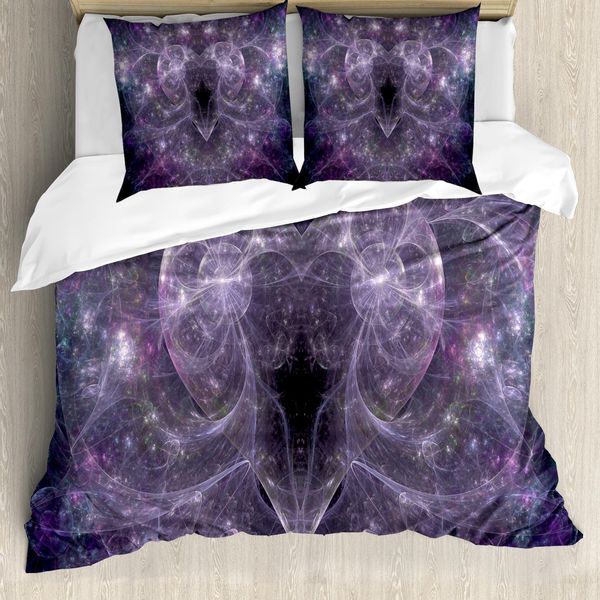 Abakuhaus Set Copripiumino Fractal Per Letti Matrimoniali, Cuori Spaziali, Antiacaro, Adatto A Chi Soffre Di Allergie, Con Federe, Viola-image