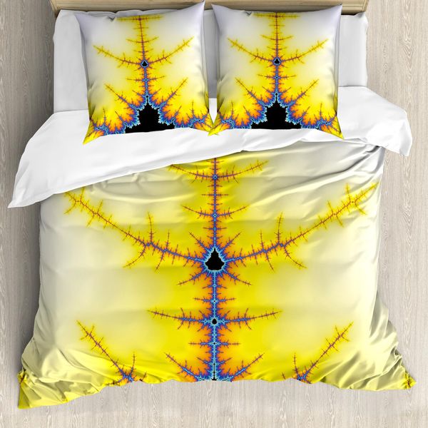 Abakuhaus Set Copripiumino Frattale Per Letti Matrimoniali, Arte Digitale Psichedelica, Antiacaro, Adatto A Chi Soffre Di Allergie, Con Federe, Azzurro, Blu, Giallo, Antracite, Grigio-image