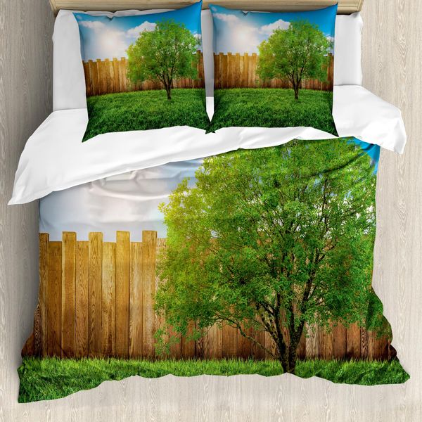 Abakuhaus Copripiumino Ackerland, Leben-Baum-Yard Field, Antiacaro, Adatto A Chi Soffre Di Allergie, Con Federe, 155 Cm X 220 Cm - 80 X 80 Cm, Verde Blu-image