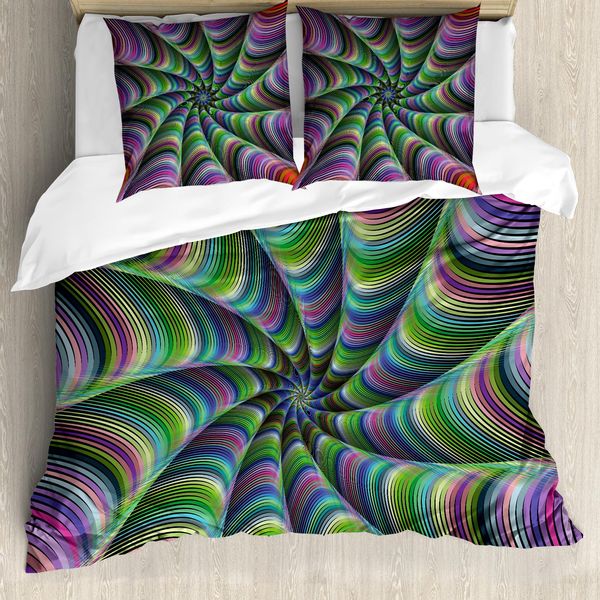 Abakuhaus Copripiumino Fractal, Motivi Floreali, Antiacaro, Adatto A Chi Soffre Di Allergie, Con Federe, 200 Cm X 200 Cm - 80 X 80 Cm, Verde, Viola,-image