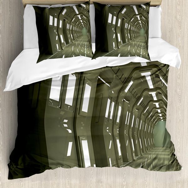 Abakuhaus Set Copripiumino Per Letti Matrimoniali, Motivo Spaziale, Antiacaro, Adatto A Chi Soffre Di Allergie, Con Federe, Verde Militare-image