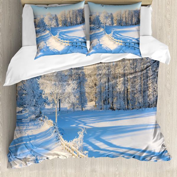Abakuhaus Copripiumino Ackerland, Winter Snowy Pines, Antiacaro, Adatto A Chi Soffre Di Allergie, Con Federe, 155 Cm X 220 Cm - 80 X 80 Cm, Bianco Blu-image