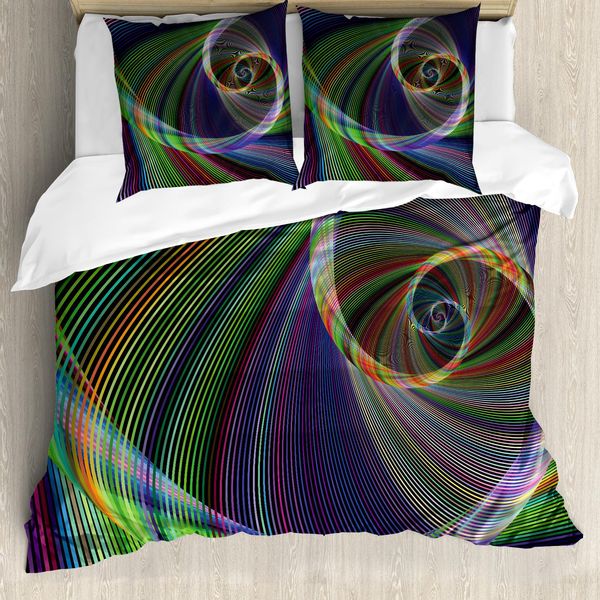 Abakuhaus Set Copripiumino Digitale Per Letti Matrimoniali, Movimento A Spirale Dinamico, Antiacaro, Adatto A Chi Soffre Di Allergie, Con Federe, Viola Verde-image