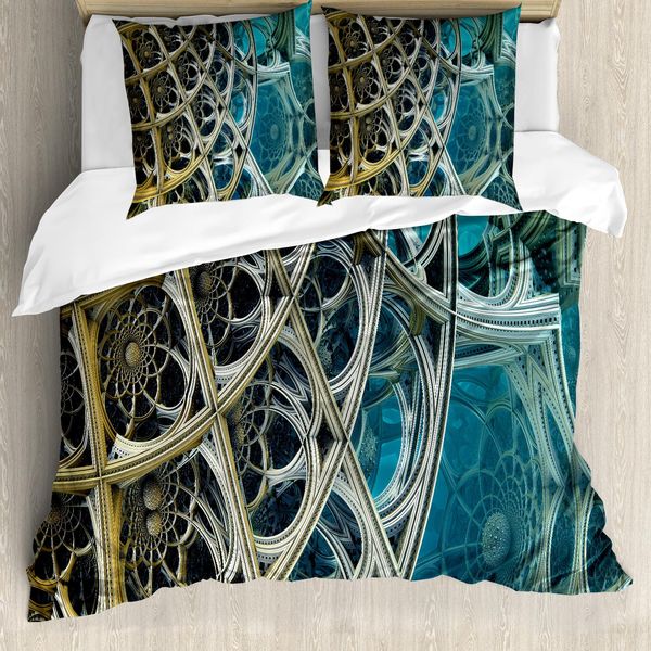Abakuhaus Copripiumino Fractal, Motivi Floreali, Antiacaro, Adatto A Chi Soffre Di Allergie, Con Federe, 155 Cm X 220 Cm - 80 X 80 Cm, Multicolore-image