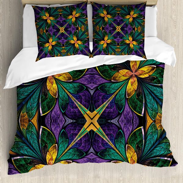 Abakuhaus Set Copripiumino Per Letti Matrimoniali, Stile Finestra Antica, Antiacaro, Adatto A Chi Soffre Di Allergie, Con Federe, Viola Verde-image