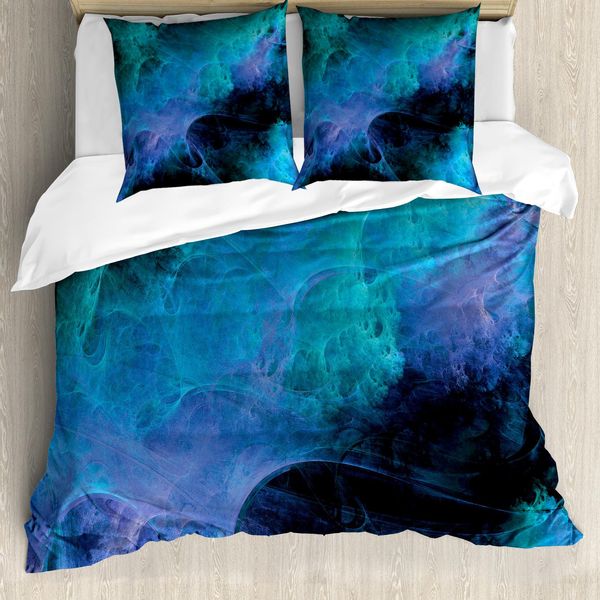 Abakuhaus Copripiumino Fractal, Colori Surreal Hazy, Antiacaro, Adatto A Chi Soffre Di Allergie, Con Federe, 155 Cm X 220 Cm - 80 X 80 Cm, Blu-image