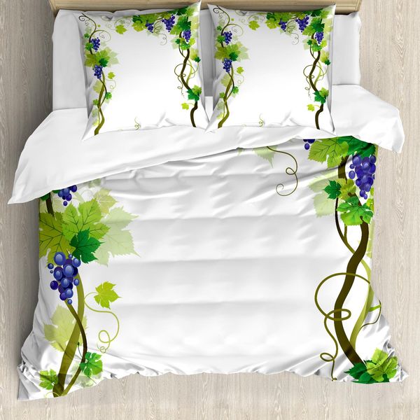 Abakuhaus Copripiumino Weinberg, Motivo Foglie E Frutta Fresca, Antiacaro, Adatto A Chi Soffre Di Allergie, Con Federe, 200 Cm X 200 Cm - 80 X 80 Cm, Verde-image