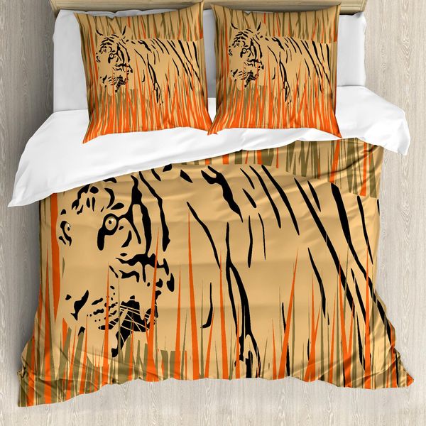 Abakuhaus Africa Copripiumino, Tigre Nella Giungla, Antiacaro, Adatto A Chi Soffre Di Allergie, Con Federe, 200 Cm X 200 Cm - 80 X 80 Cm, Pesca Arancione-image