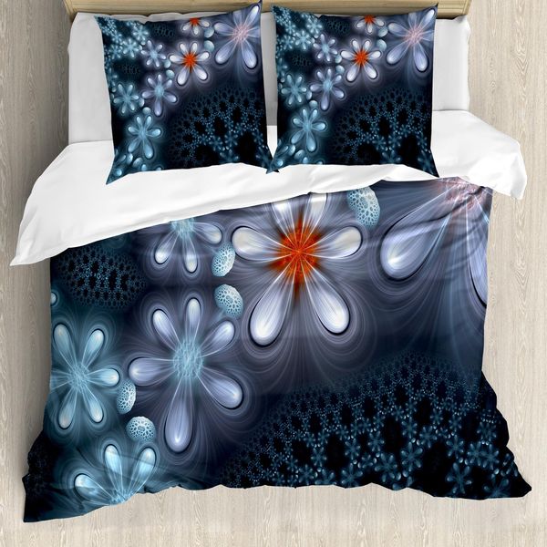 Abakuhaus Copripiumino Fractal, Motivo Floreale Luminoso, Antiacaro, Adatto A Chi Soffre Di Allergie, Con Federe, 200 Cm X 200 Cm - 80 X 80 Cm, Blu Lilla-image