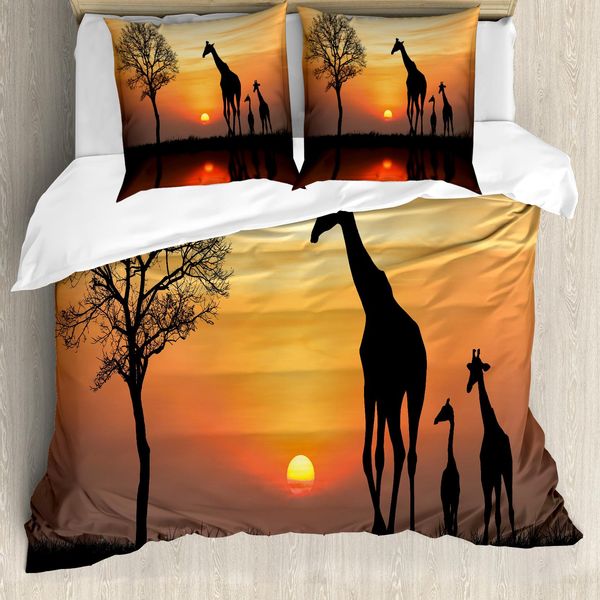 Abakuhaus Africa Copripiumino, Giraffa Nella Foresta Selvaggia, Antiacaro Adatto A Chi Soffre Di Allergie Con Federe, 155 Cm X 220 Cm - 80 X 80 Cm, Arancione Nero-image