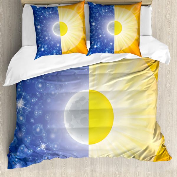 Abakuhaus Copripiumino, Sun Beams Sky Stelle, Antiacaro, Adatto A Chi Soffre Di Allergie, Con Federe, 200 Cm X 200 Cm - 80 X 80 Cm, Blu Giallo-image