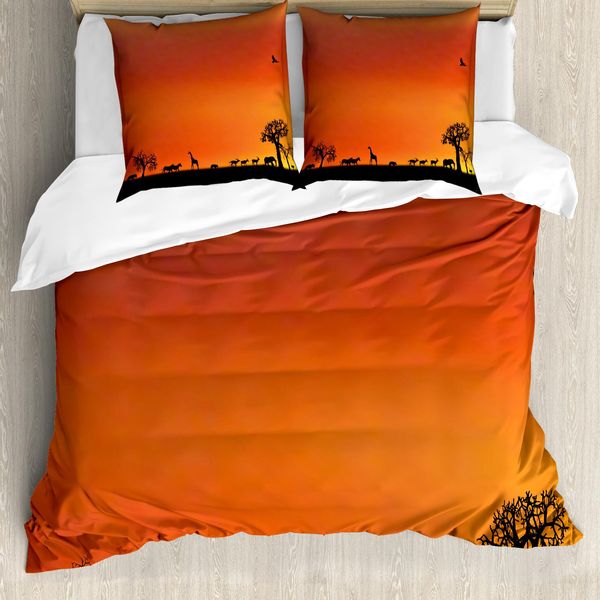 Abakuhaus Africa Copripiumino, Safari Tramonto Con Gabbiano, Antiacaro Adatto A Chi Soffre Di Allergie Con Federe, 200 Cm X 200 Cm - 80 X 80 Cm, Arancione Bruciato Nero-image