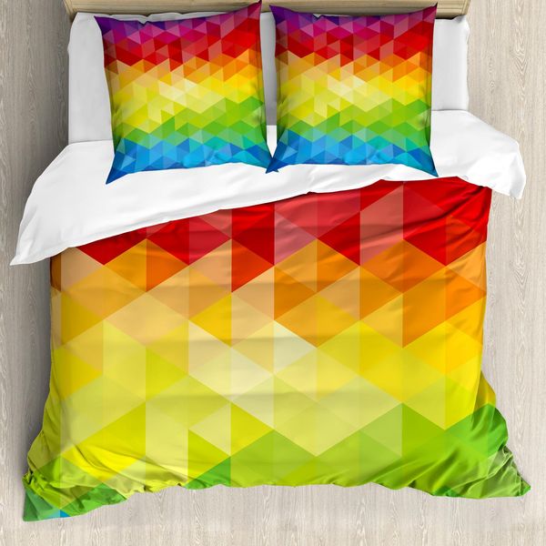 Abakuhaus Set Copripiumino Geometrico Per Letti Matrimoniali, Triangoli Colorati, Antiacaro, Adatto A Chi Soffre Di Allergie, Con Federe, Rosso Cinabro, Senape, Verde Lime, Azzurro Cielo-image