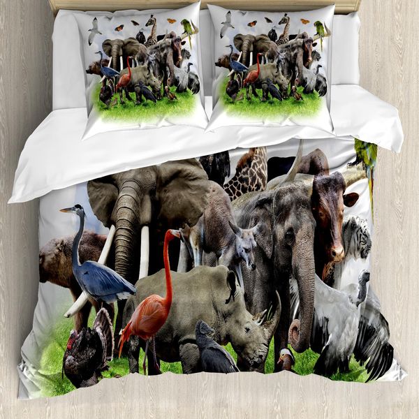 Abakuhaus Africa Copripiumino, Animali Selvatici Della Savana, Antiacaro, Adatto A Chi Soffre Di Allergie, Con Federe, 155 Cm X 220 Cm - 80 X 80 Cm, Multicolore-image