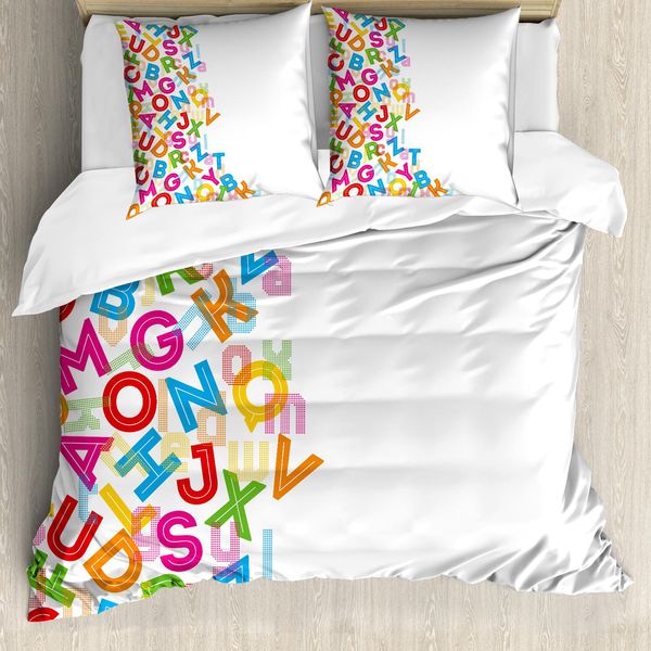 Abakuhaus Copripiumino Colorato, Con Scritte Dell'alfabeto, Antiacaro, Adatto A Chi Soffre Di Allergie, Con Federe, 200 Cm X 200 Cm - 80 X 80 Cm, Multicolore-image