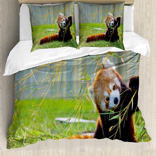 Abakuhaus Set Copripiumino Con Animali Per Letti Matrimoniali, Panda Asiatico, Antiacaro, Adatto A Chi Soffre Di Allergie, Con Federe, Marrone Rosso-image