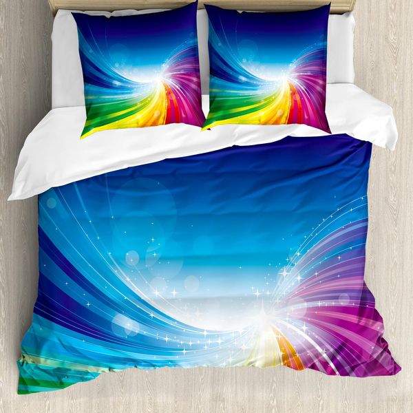 Abakuhaus Copripiumino Colorato, Pop Art Funky A Onde, Antiacaro, Adatto A Chi Soffre Di Allergie, Con Federe, 155 Cm X 220 Cm - 80 X 80 Cm, Multicolore-image