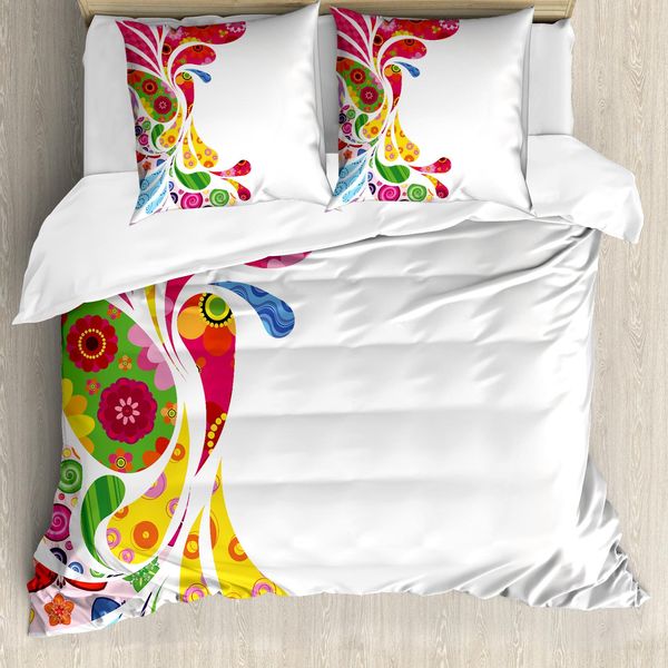 Abakuhaus Copripiumino Colorato, Motivo Floreale Retrò, Antiacaro, Adatto A Chi Soffre Di Allergie, Con Federe, 200 Cm X 200 Cm - 80 X 80 Cm, Multicolore-image