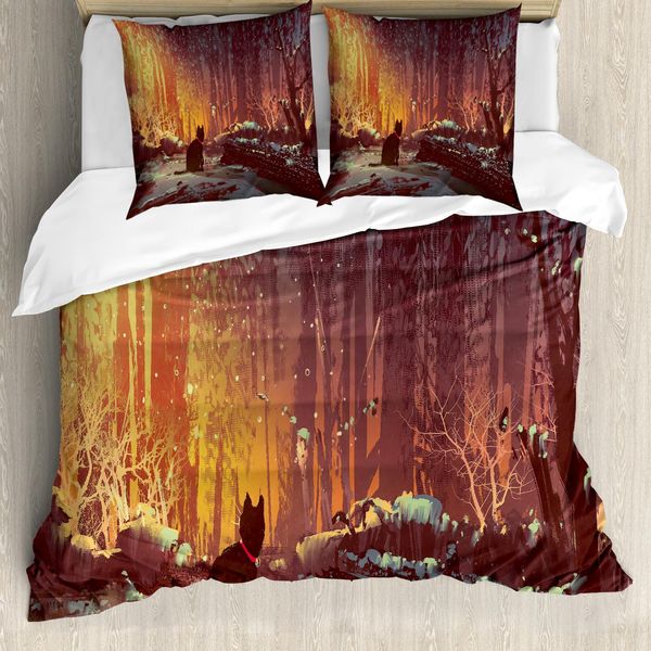 Abakuhaus Copripiumino Fantasia, Immagine Gatto Scuro Mystic, Antiacaro, Adatto A Chi Soffre Di Allergie, Con Federe, 200 Cm X 200 Cm - 80 X 80 Cm, Arancione Marrone-image