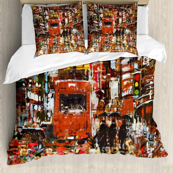 Abakuhaus Set Copripiumino Per Letti Matrimoniali, Città Astratta Urbana, Antiacaro, Adatto A Chi Soffre Di Allergie, Con Federe, Multicolore-image