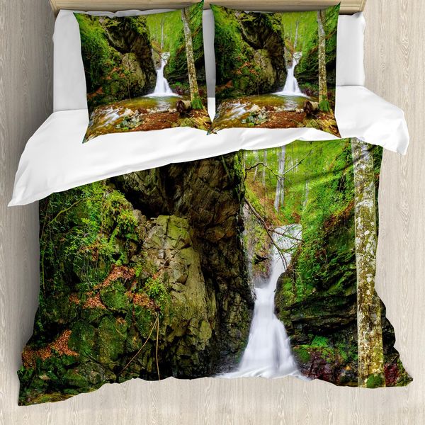 Abakuhaus Copripiumino Waterfall, Primavera Waterfall Natura, Antiacaro Adatto A Chi Soffre Di Allergie Con Federe, 200 Cm X 200 Cm - 80 X 80 Cm, Verde E Bianco-image