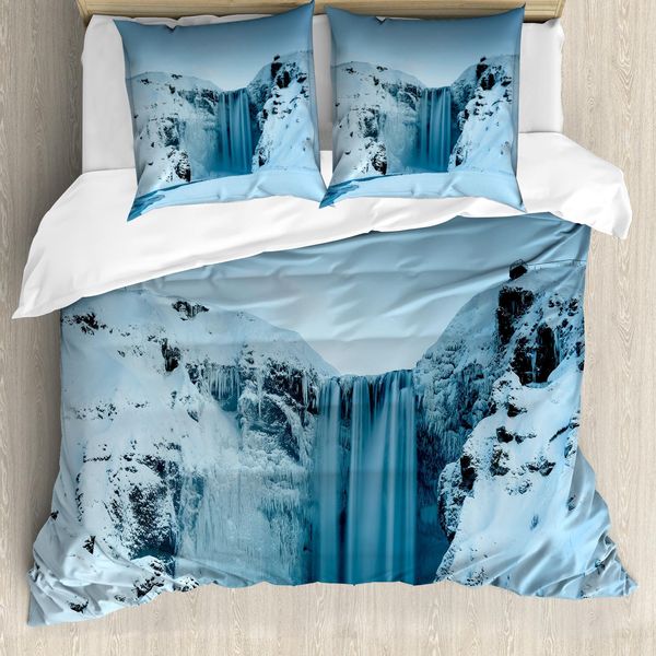 Abakuhaus Copripiumino Waterfall, Montagne Innevate, Antiacaro, Adatto A Chi Soffre Di Allergie, Con Federe, 155 Cm X 220 Cm - 80 X 80 Cm, Blu Petrolio-image