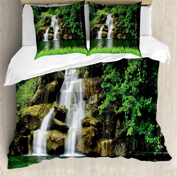 Abakuhaus Copripiumino Waterfall, Lake Garden Waterfall, Antiacaro, Adatto A Chi Soffre Di Allergie, Con Federe, 200 Cm X 200 Cm - 80 X 80 Cm, Verde-image