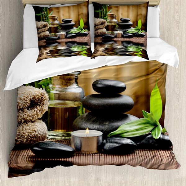 Abakuhaus Copripiumino Spa, Pietre Massaggianti, Antiacaro, Adatto A Chi Soffre Di Allergie, Con Federe, 200 Cm X 200 Cm - 80 X 80 Cm, Nero, Marrone E Bianco-image
