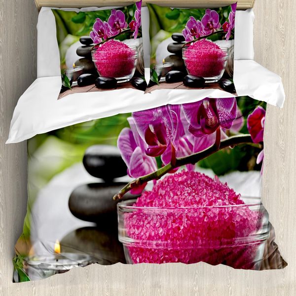 Copripiumino Abakuhaus Spa, Pietre Nere Asiatiche, Antiacaro, Adatto A Chi Soffre Di Allergie, Con Federe, 155 Cm X 220 Cm - 80 X 80 Cm, Fucsia, Nero E Verde-image